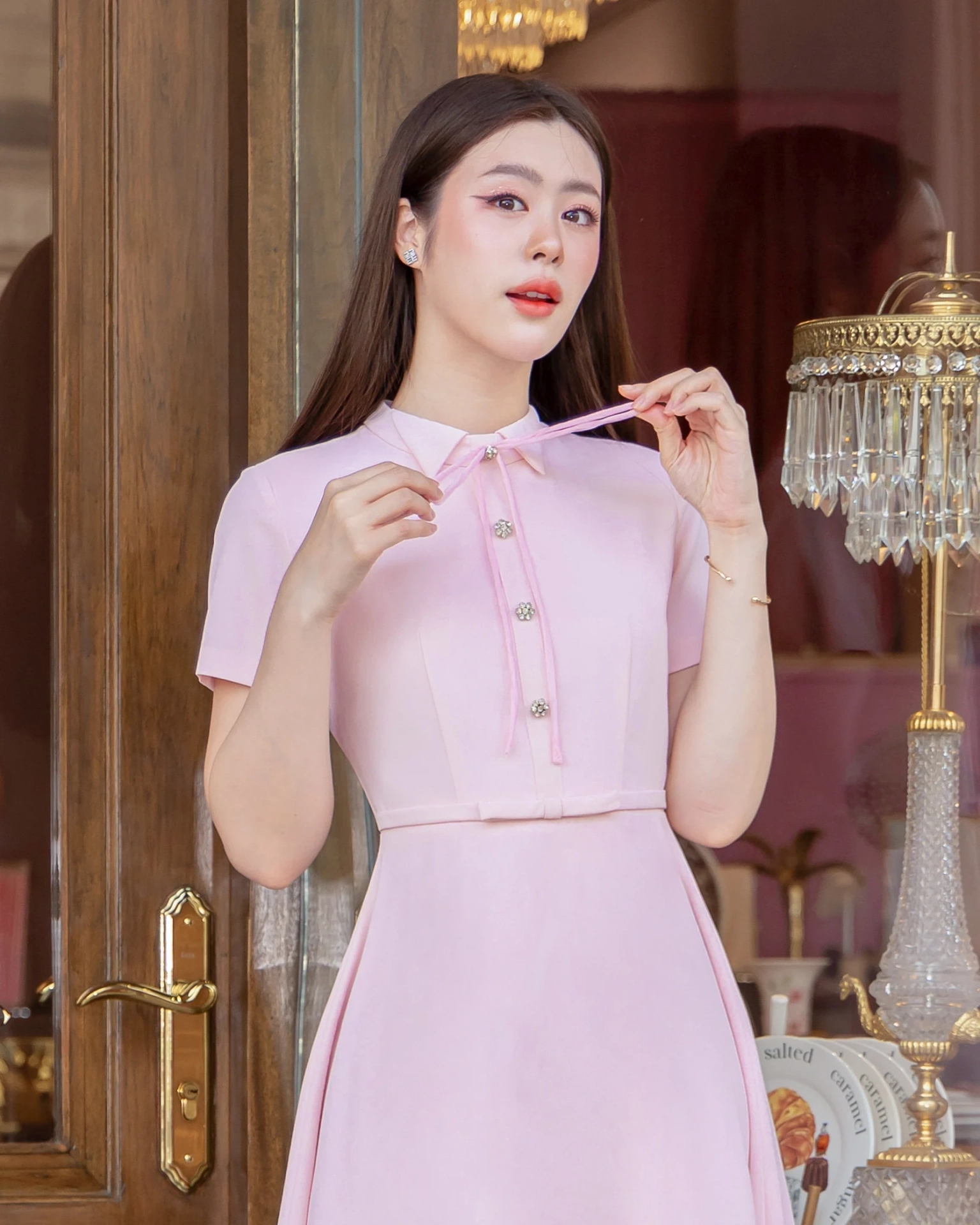 Pink Ivy Dress with a Bow Tie C0124B (6)
