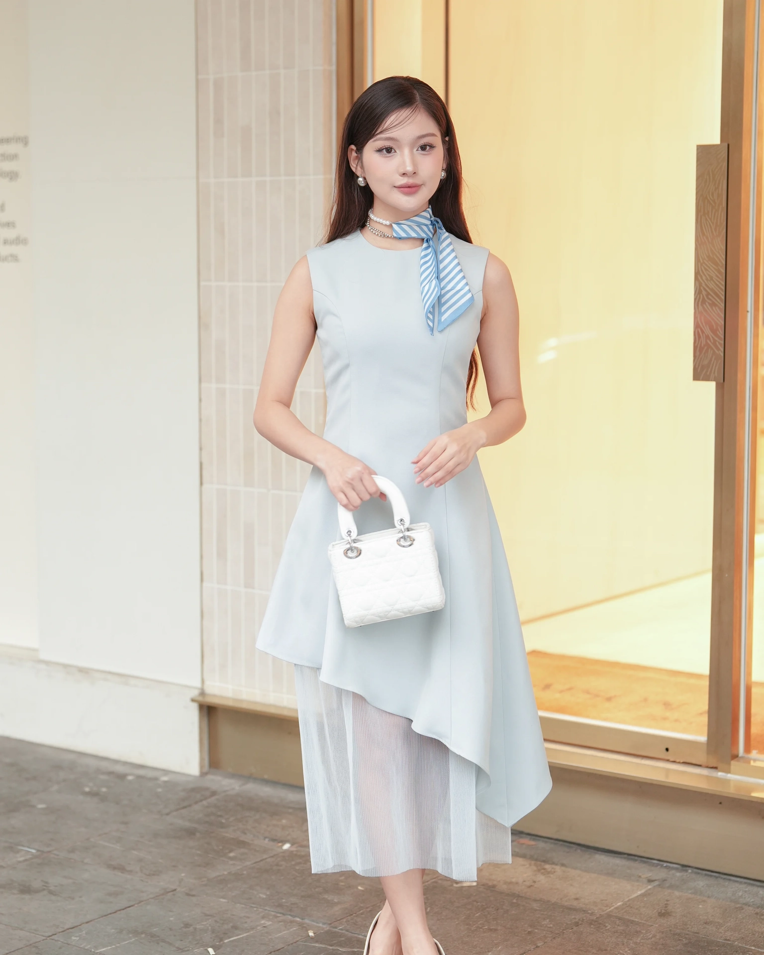 Dusty Blue Asymmetric Dress C1224A (1)