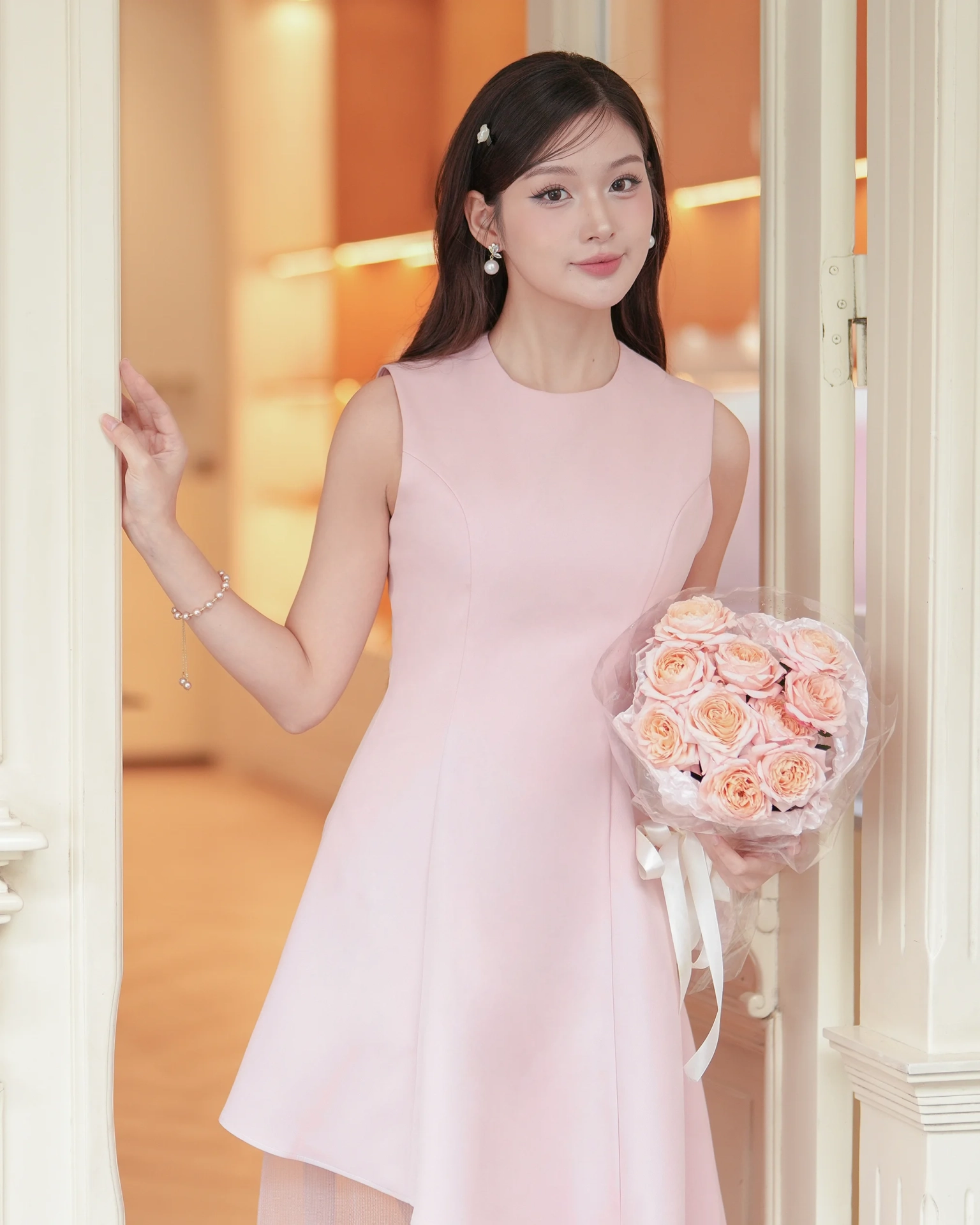 Pale Pink Asymmetric Dress C0121G (2)