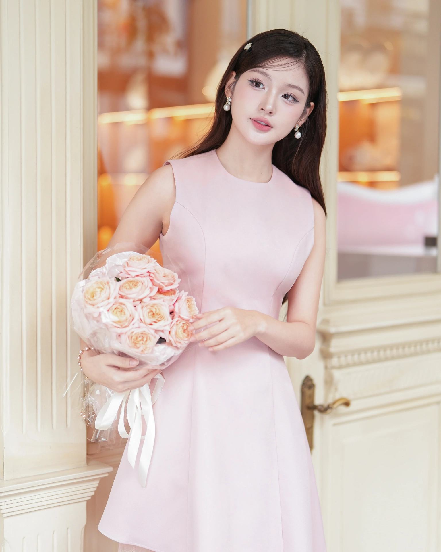 Pale Pink Asymmetric Dress C0121G (3)