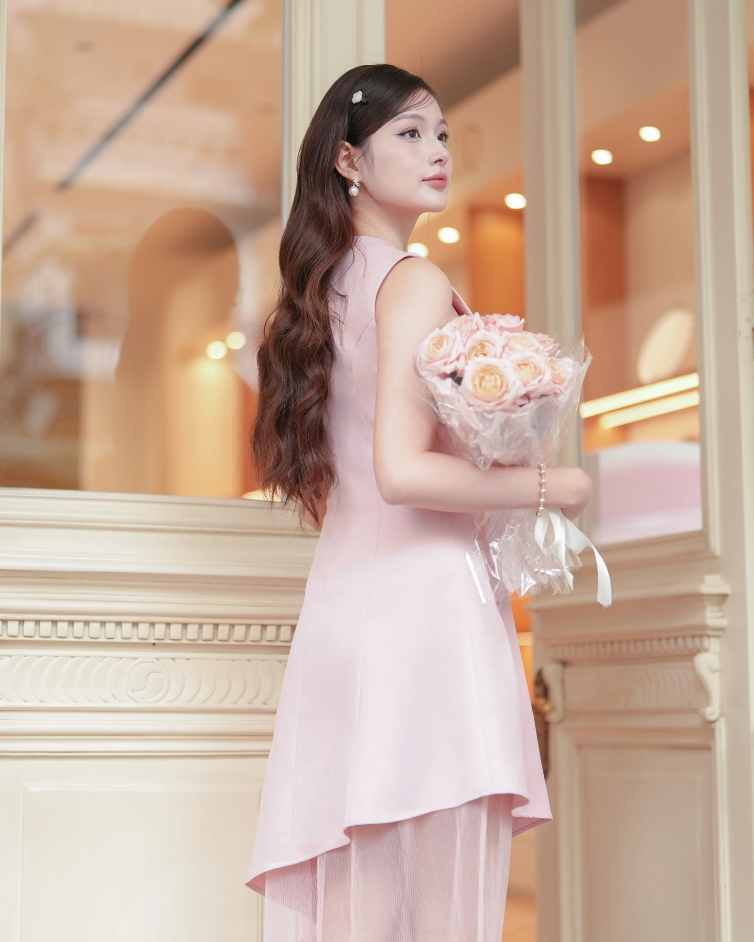 Pale Pink Asymmetric Dress C0121G (4)