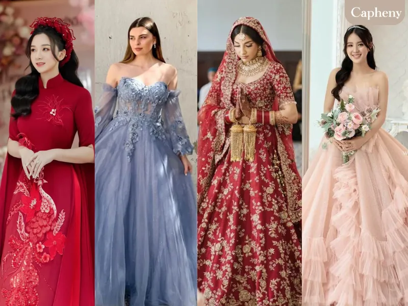 ชุดแต่งงานสีแดงของจีน ฟ้าของยุโรป แดงทองของอินเดีย และสีพาสเทล