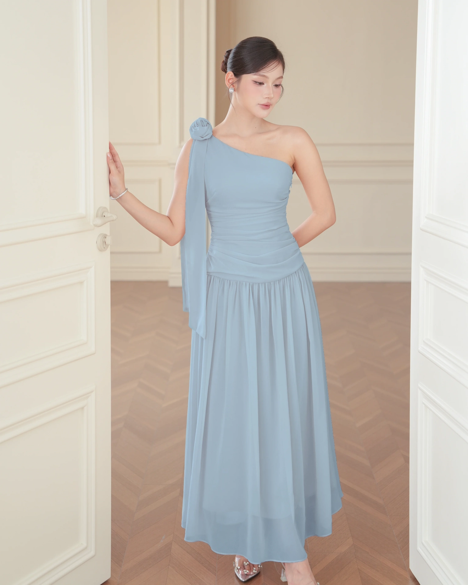 Blue Helen One Shoulder Draped Dress C102508 (1)