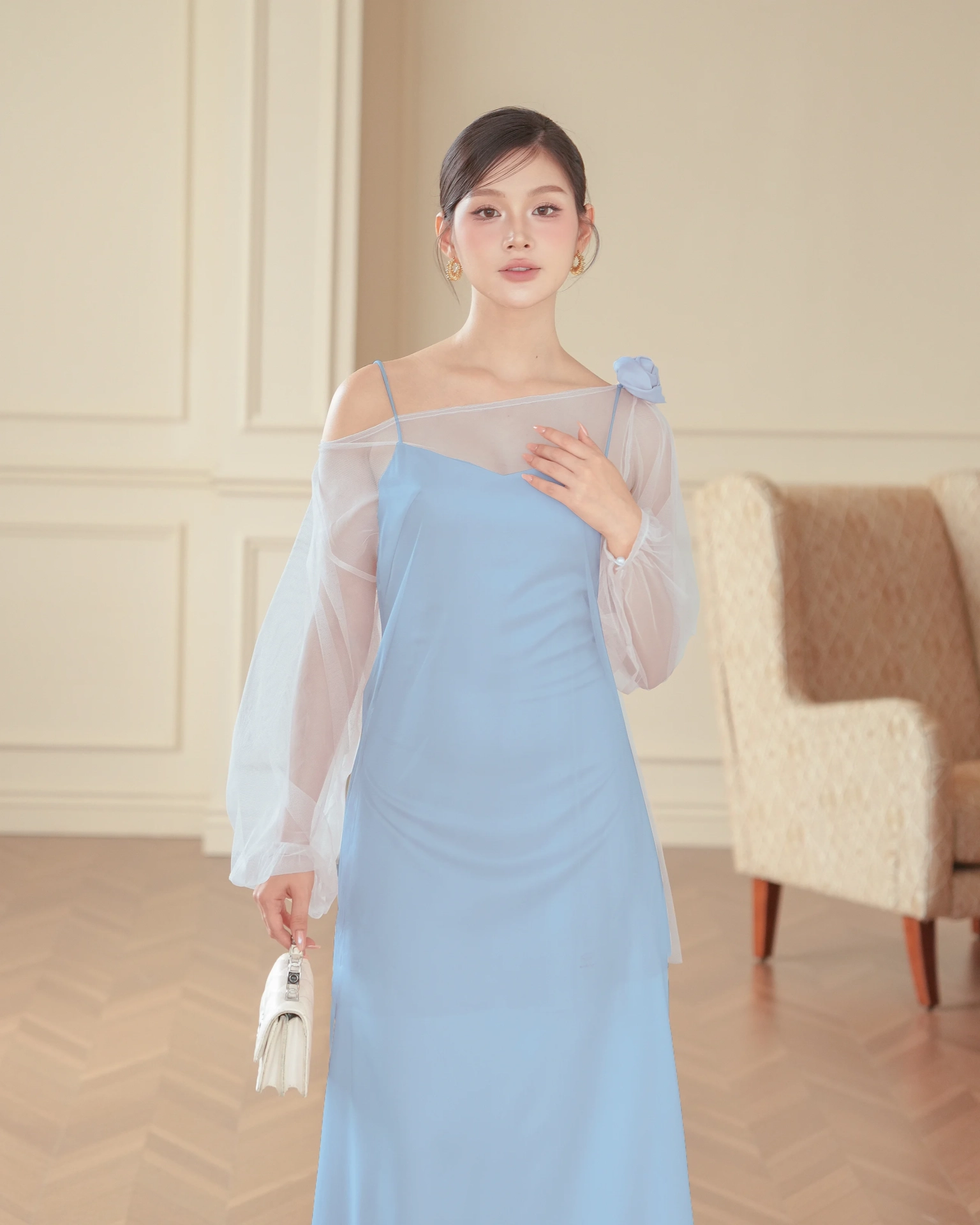 Blue Juliette Cami Dress with Sheer Top C102507 (1)