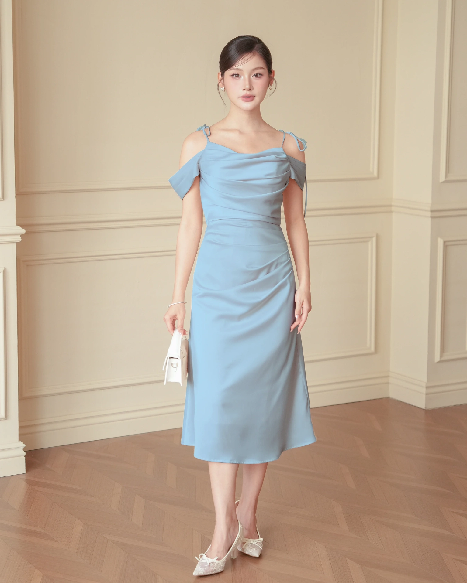 Blue Mina Draped Off-Shoulder Dres C102516 (1)
