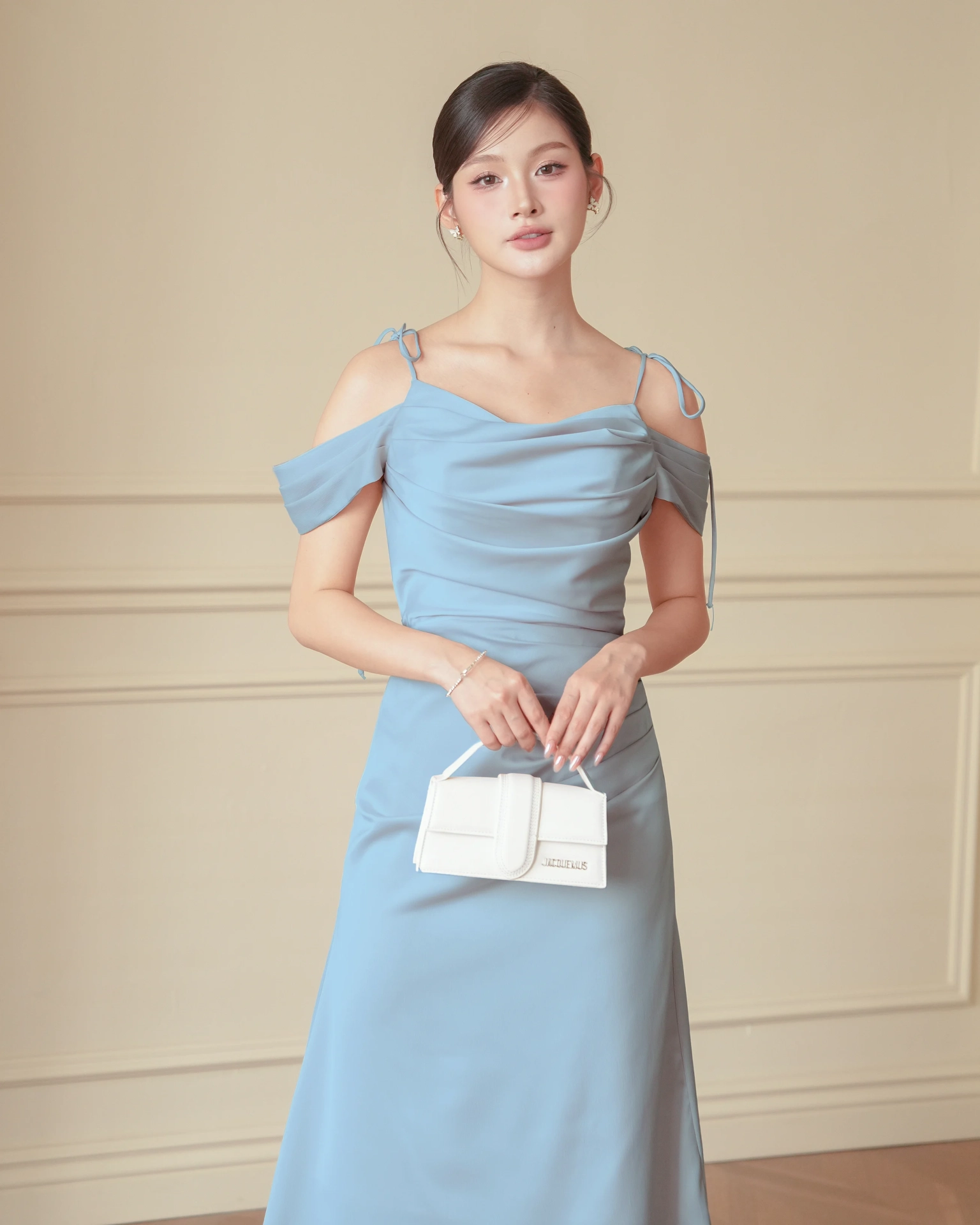 Blue Mina Draped Off-Shoulder Dres C102516 (2)
