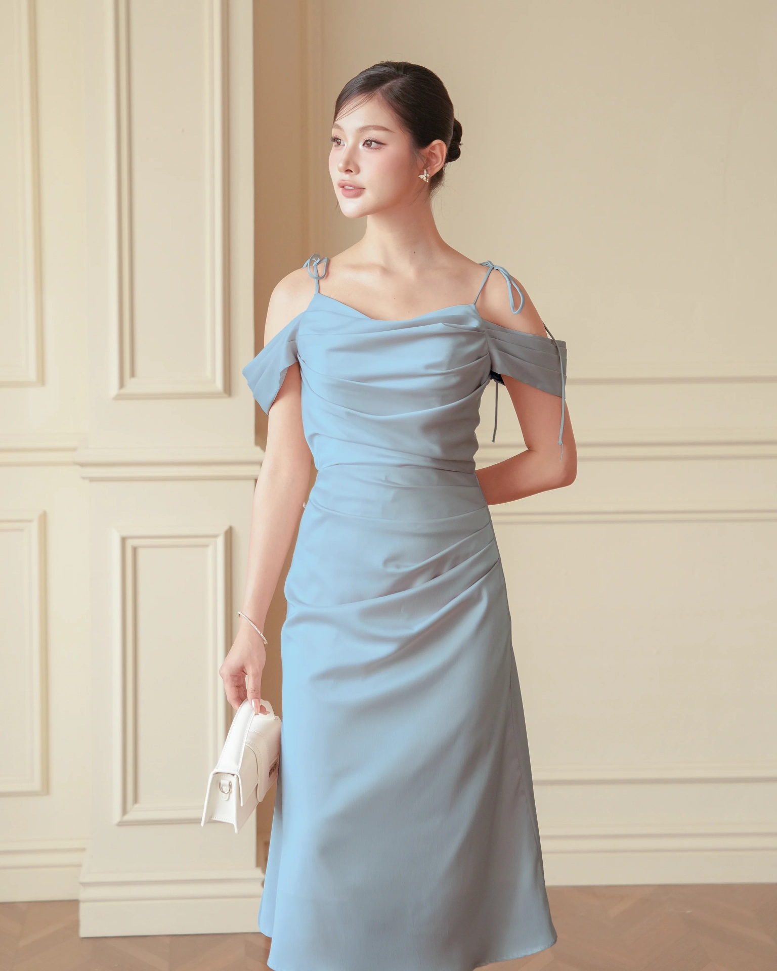 Blue Mina Draped Off-Shoulder Dres C102516 (5)