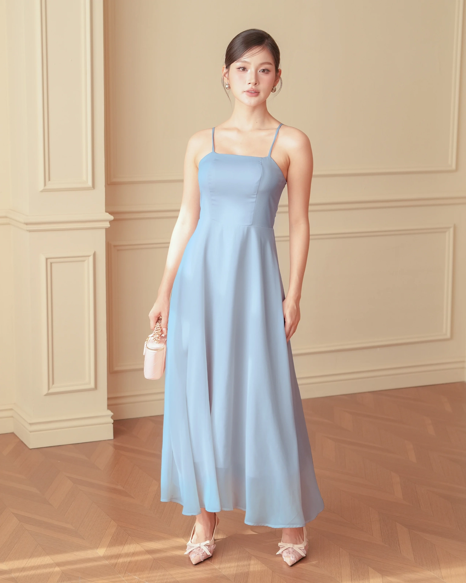 Blue Vera Flared Midi Dress with Chiffon Top C102511 (1)-1