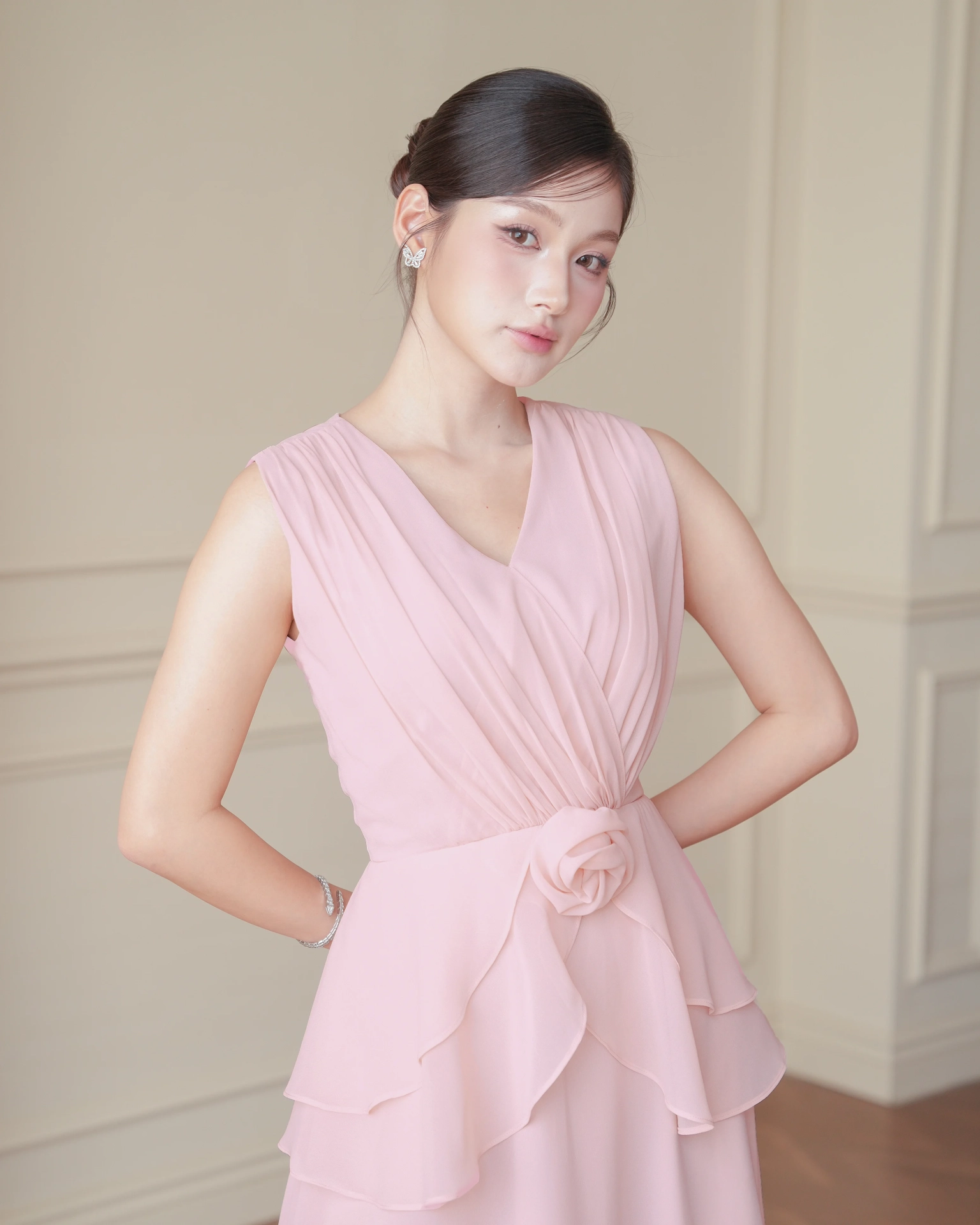 (Pre-Order) ชุดราตรี ชุดเดรสออกงาน สีชมพู | Amily Tiered Dress