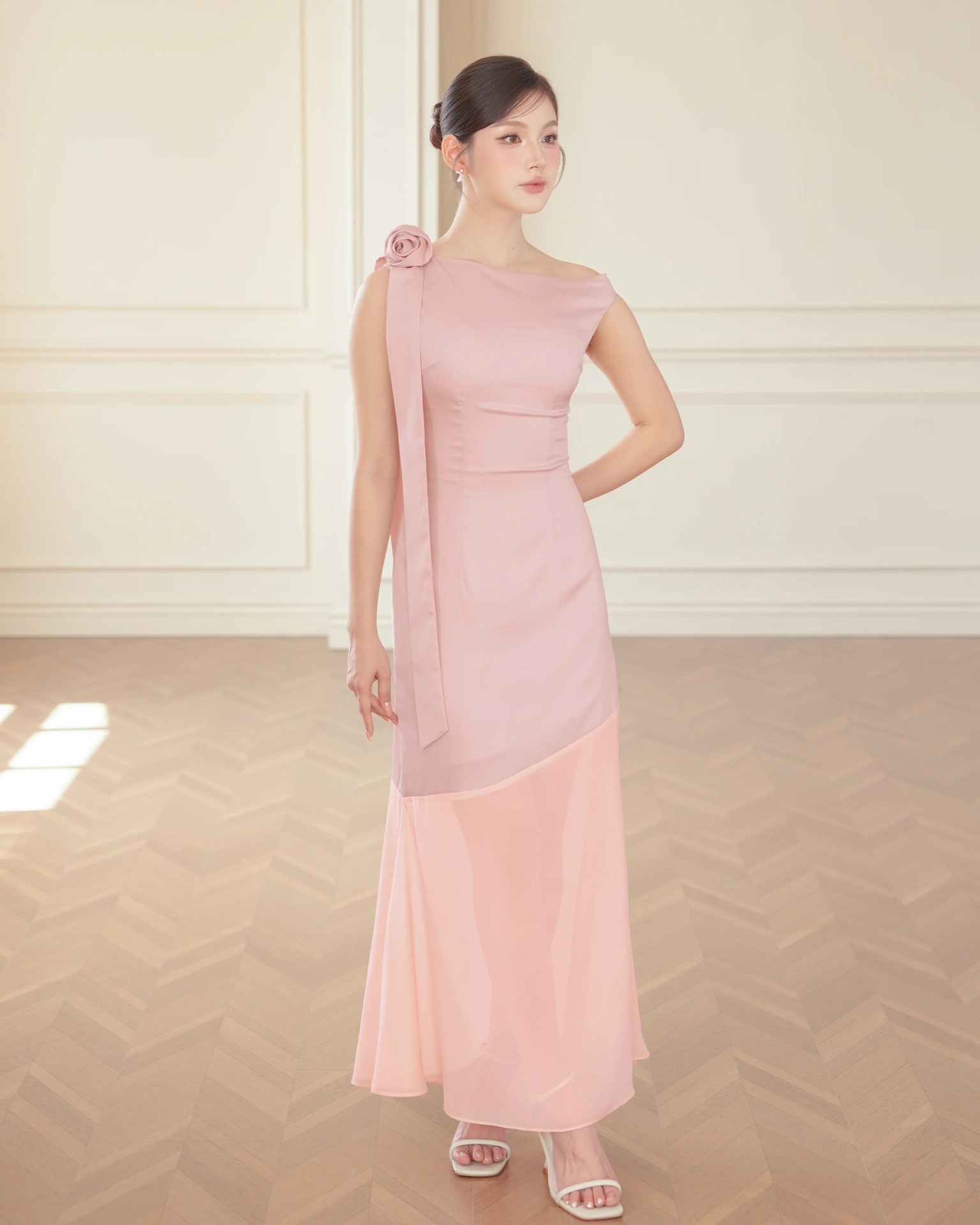 plus size elegant evening dresses uk Asymmetric Satin Crepe Maxi Dress in Green – Roland Mouret main image 1