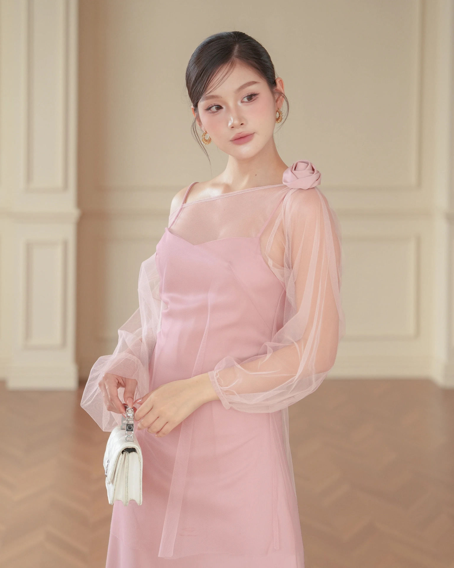 Pink Juliette Cami Dress with Sheer Top C102507 (3)