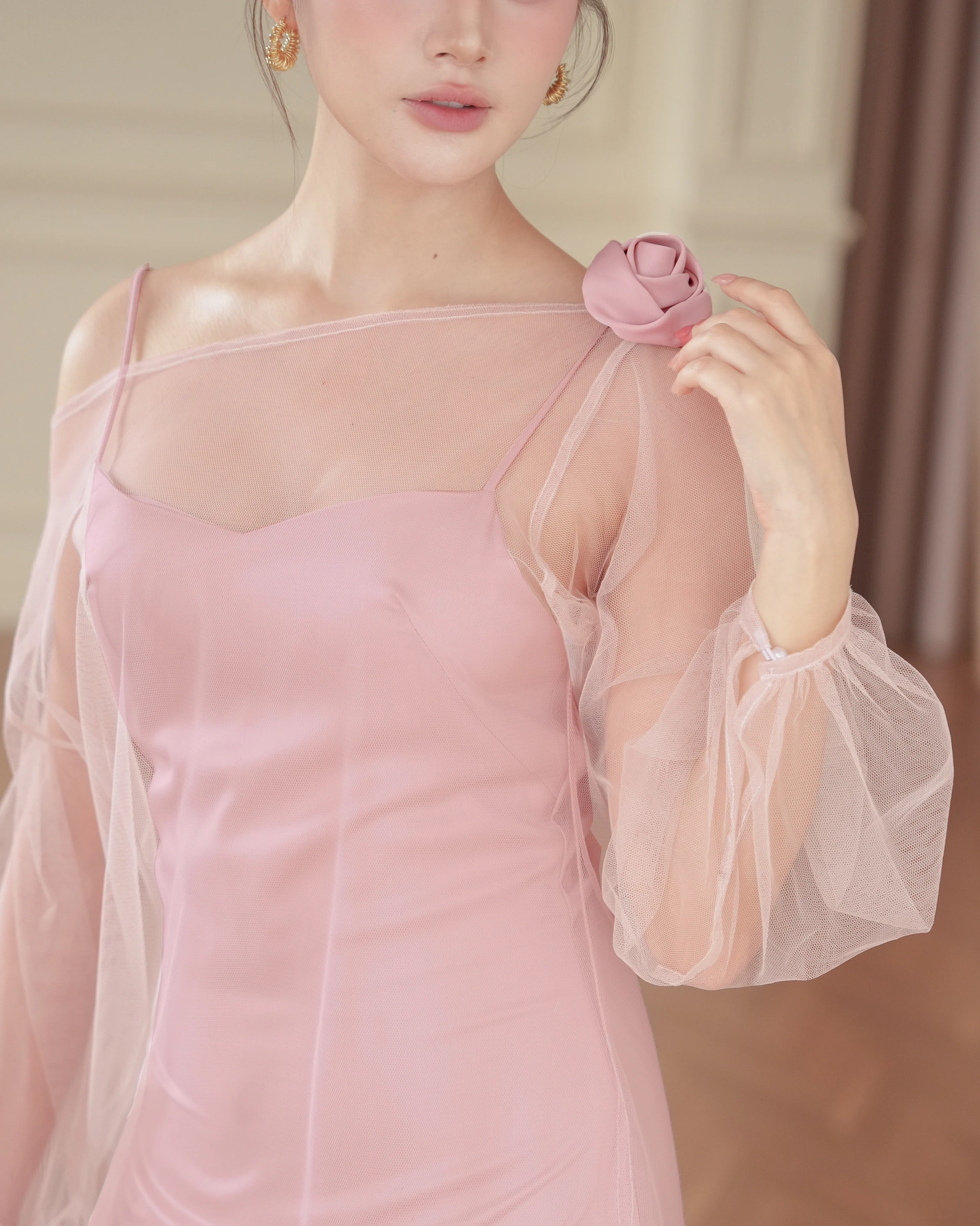 Pink Juliette Cami Dress with Sheer Top C102507 (4)