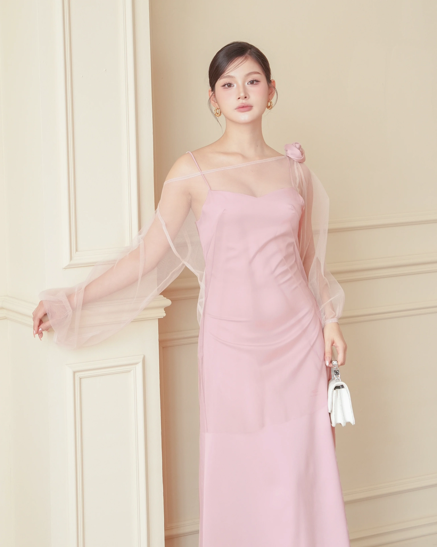 Pink Juliette Cami Dress with Sheer Top C102507 (5)