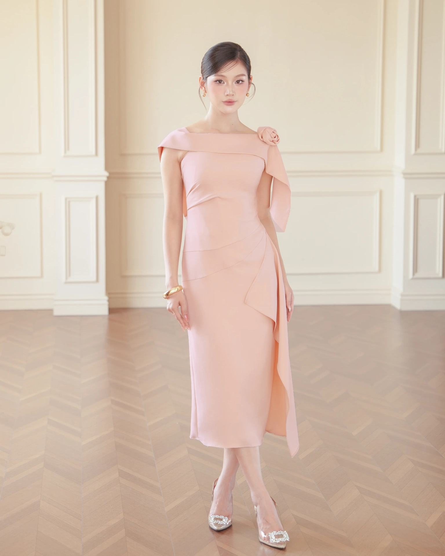 Pink Lyra Off-Shoulder Draped Dress C102506 (1)