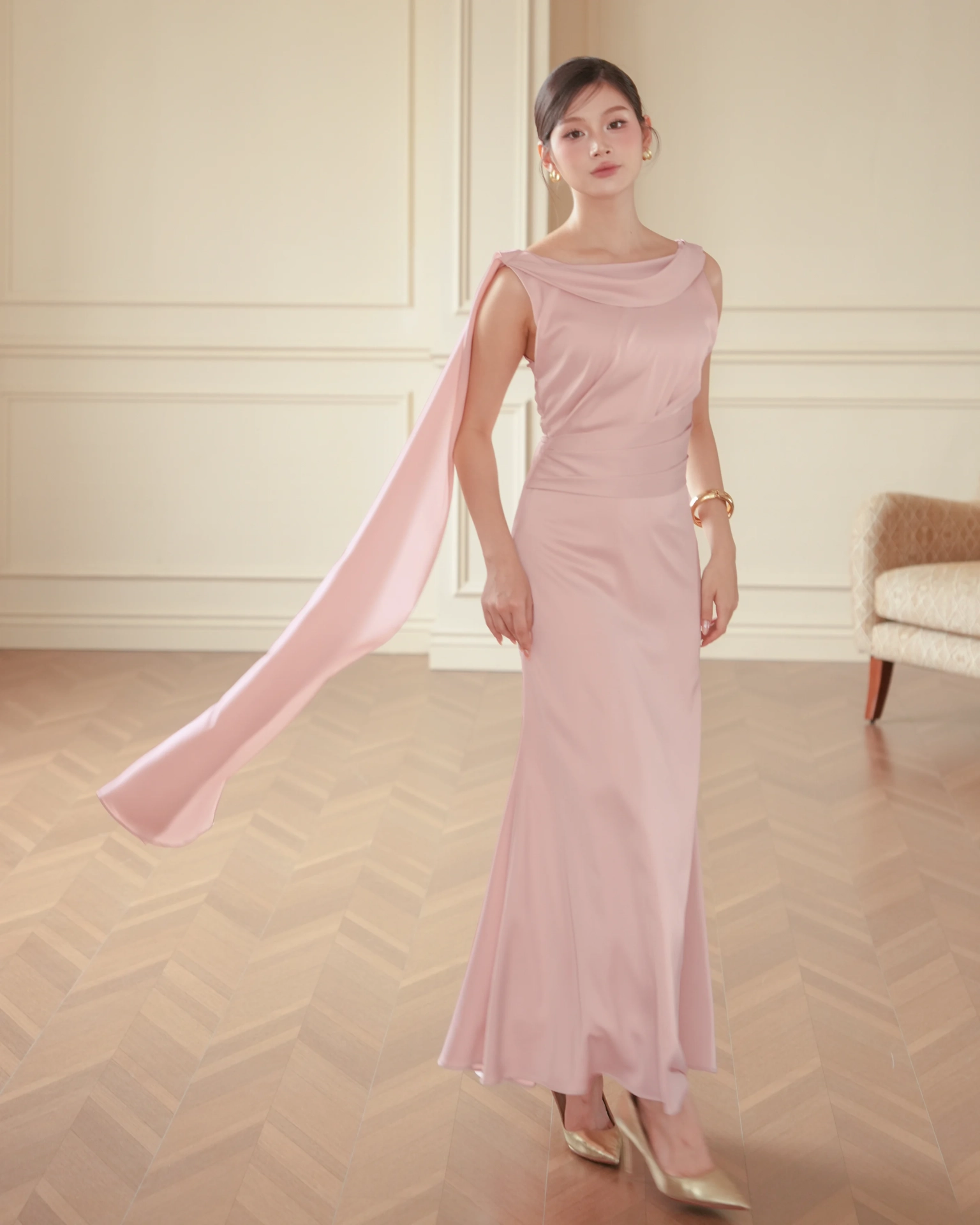 Evening gown, formal dress, pink color | Serena Scarf Maxi Dress - Capheny