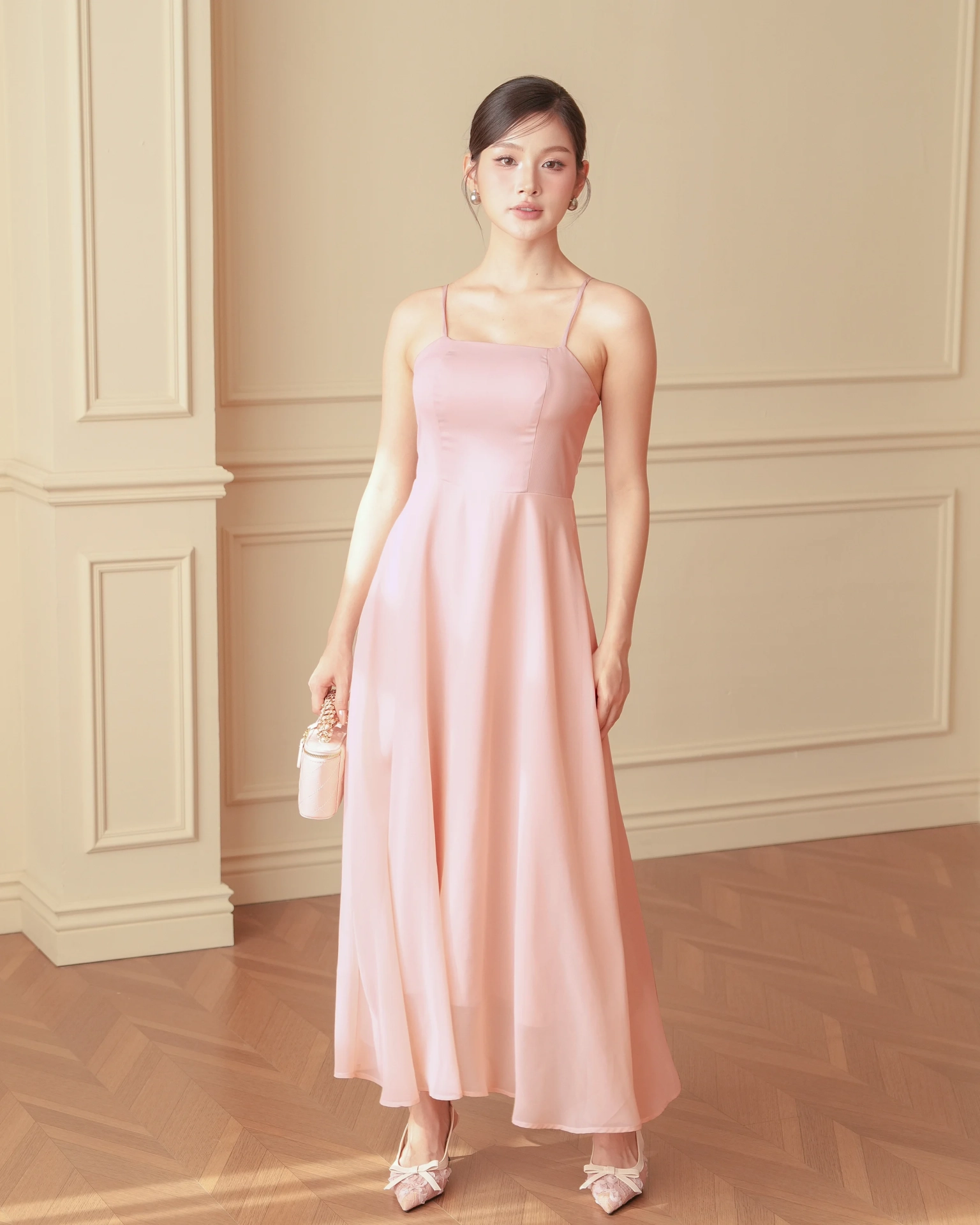 Pink Vera Flared Midi Dress with Chiffon Top C102511 (1)