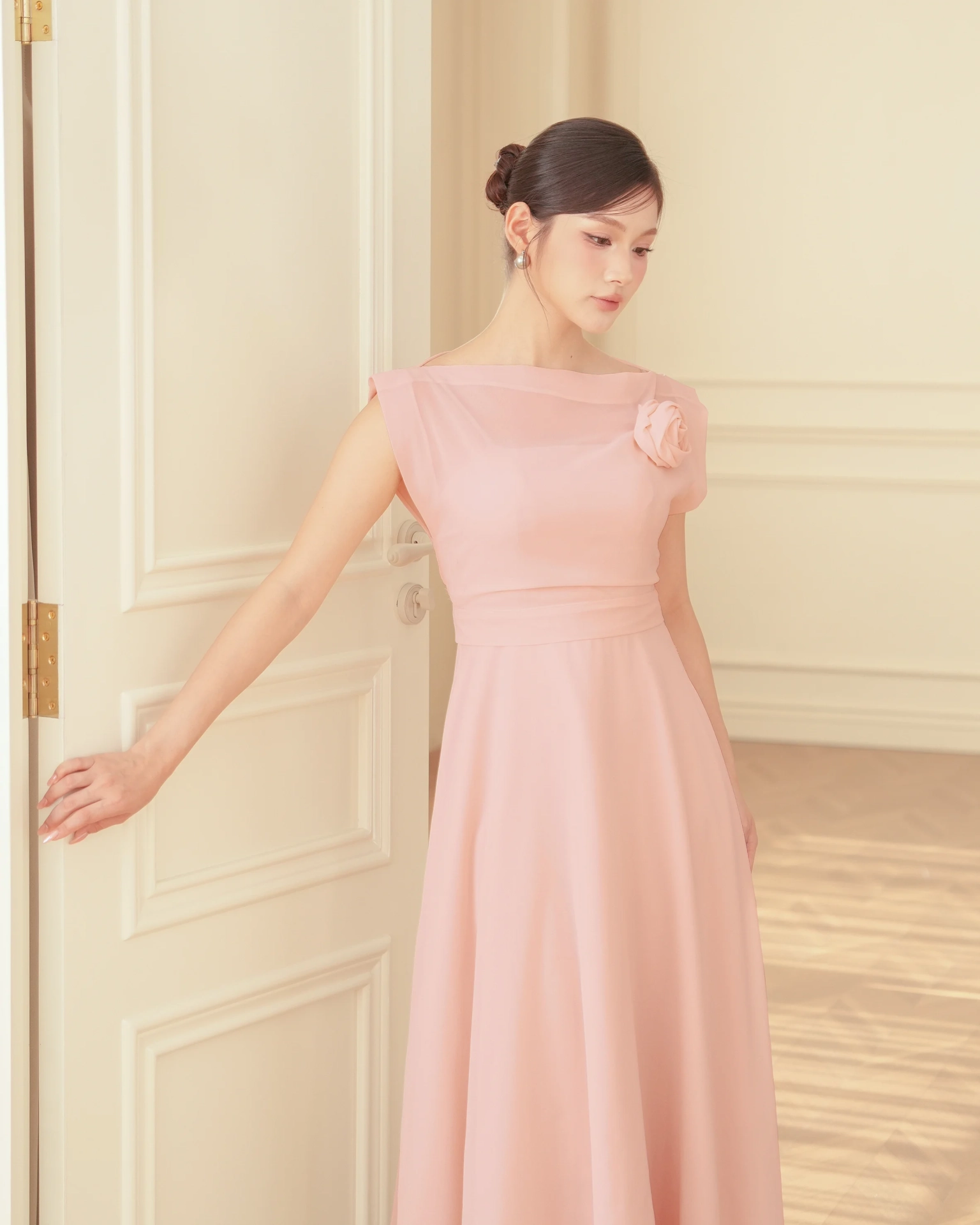 Pink Vera Flared Midi Dress with Chiffon Top C102511 (5)