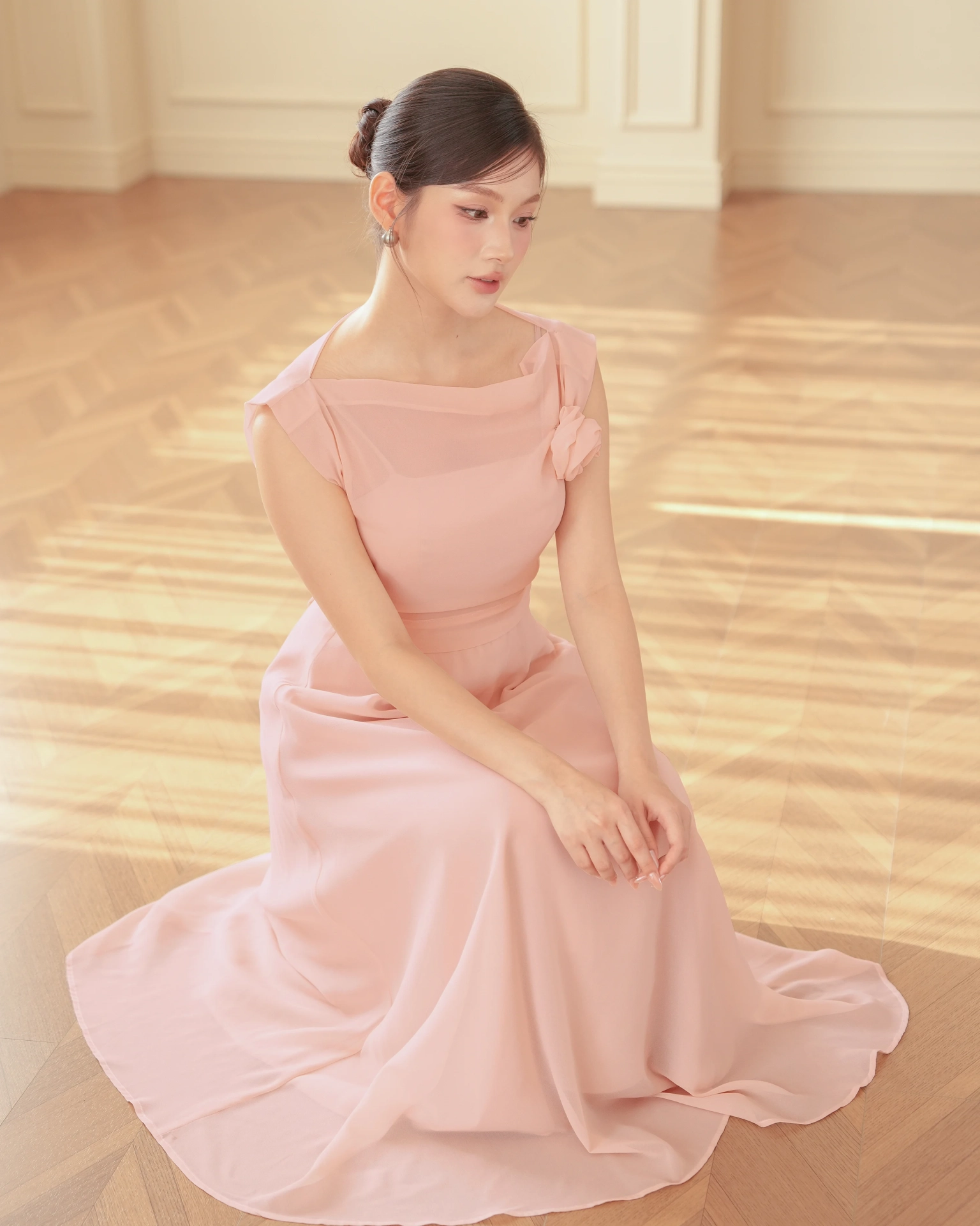 Pink Vera Flared Midi Dress with Chiffon Top C102511 (6)