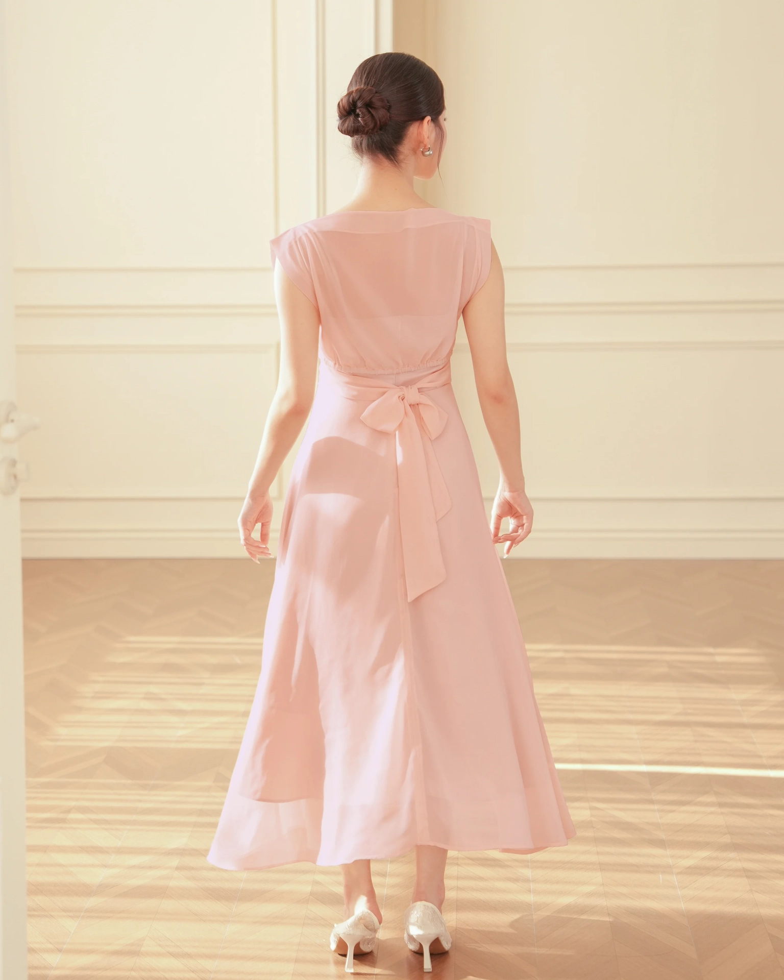 Pink Vera Flared Midi Dress with Chiffon Top C102511 (7)