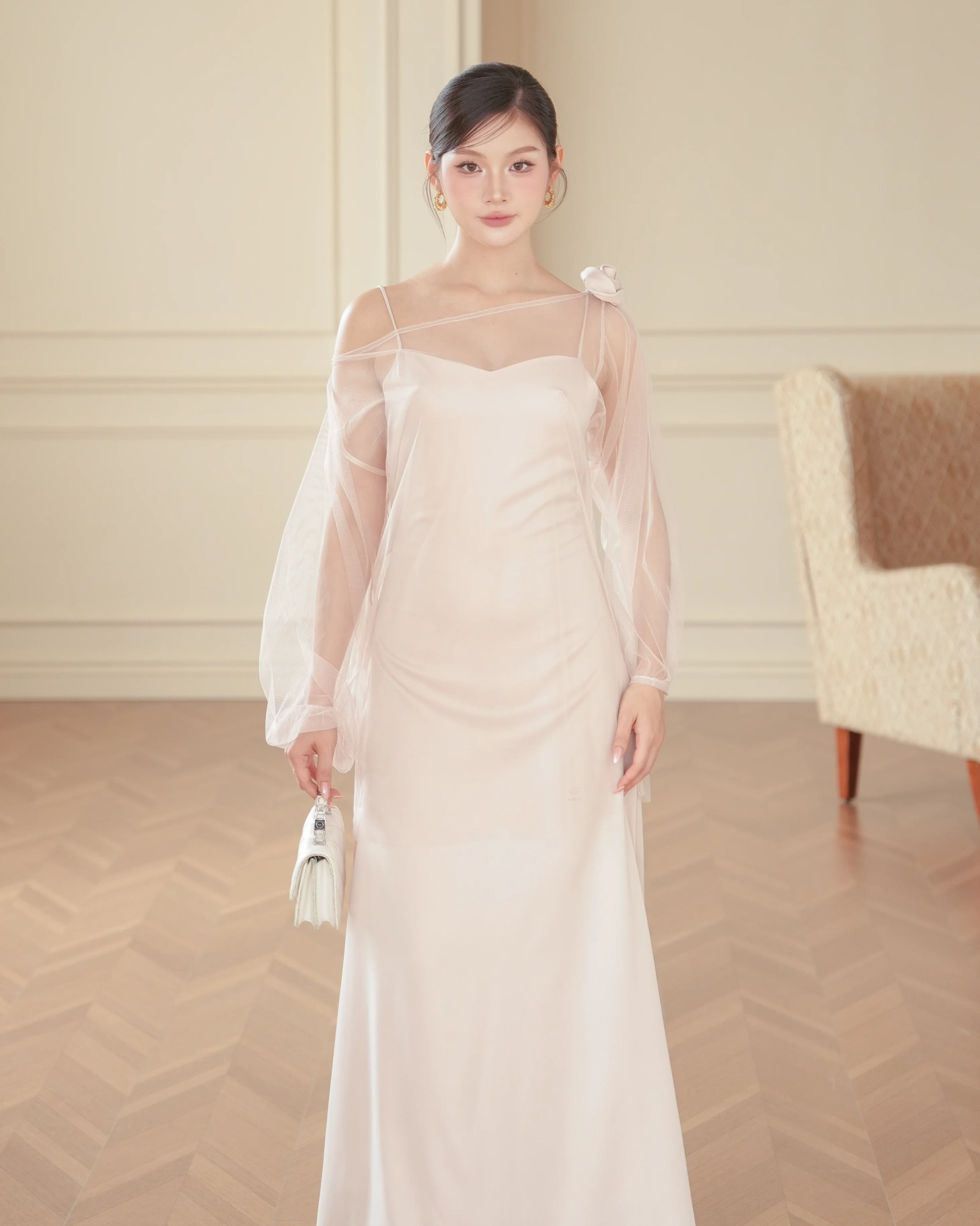 White Juliette Cami Dress with Sheer Top C102507 (1)