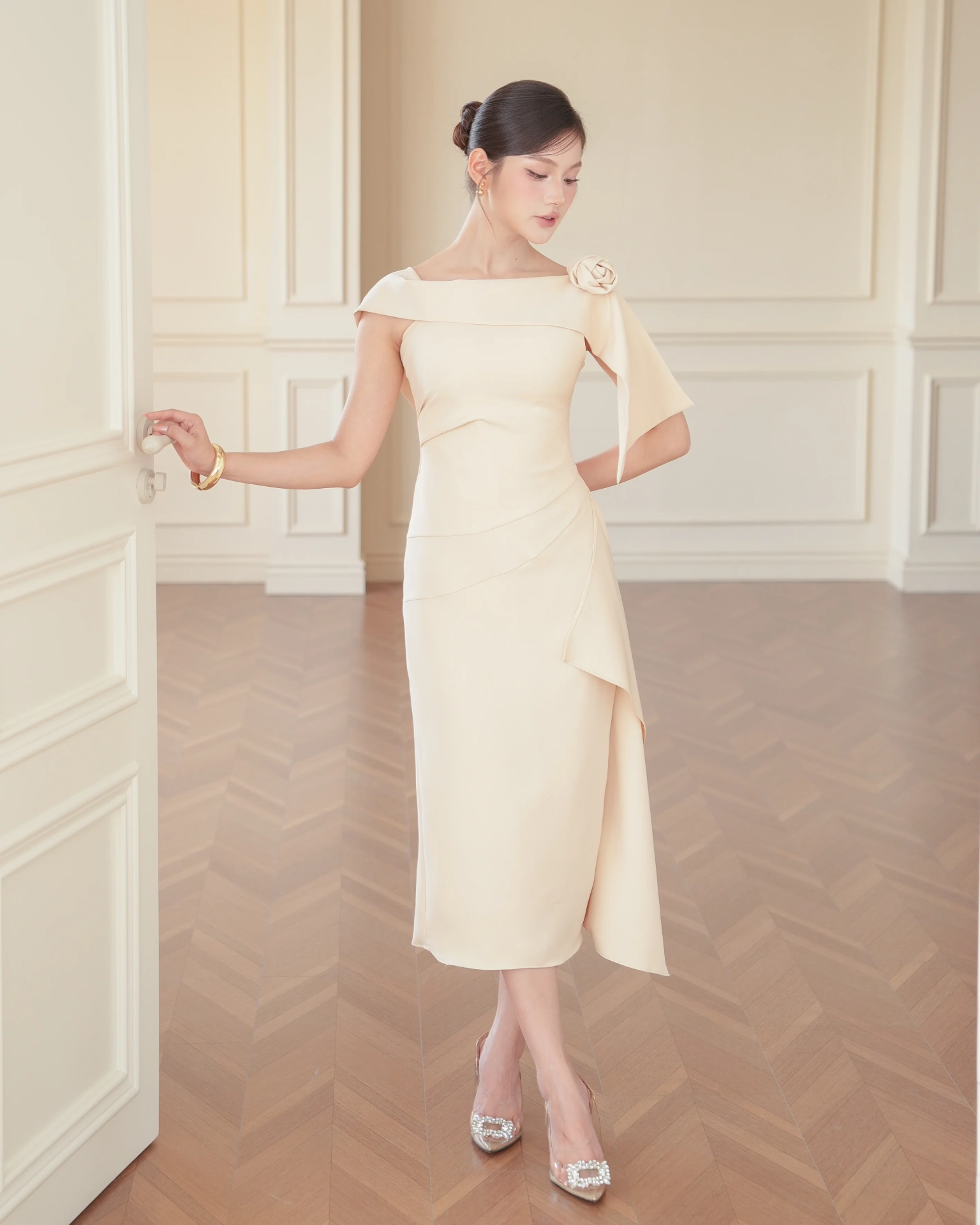 White Lyra Off-Shoulder Draped Dress C102506 (1)