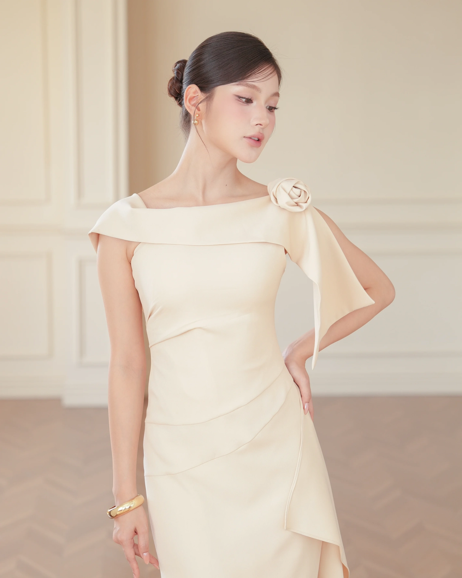 White Lyra Off-Shoulder Draped Dress C102506 (2)
