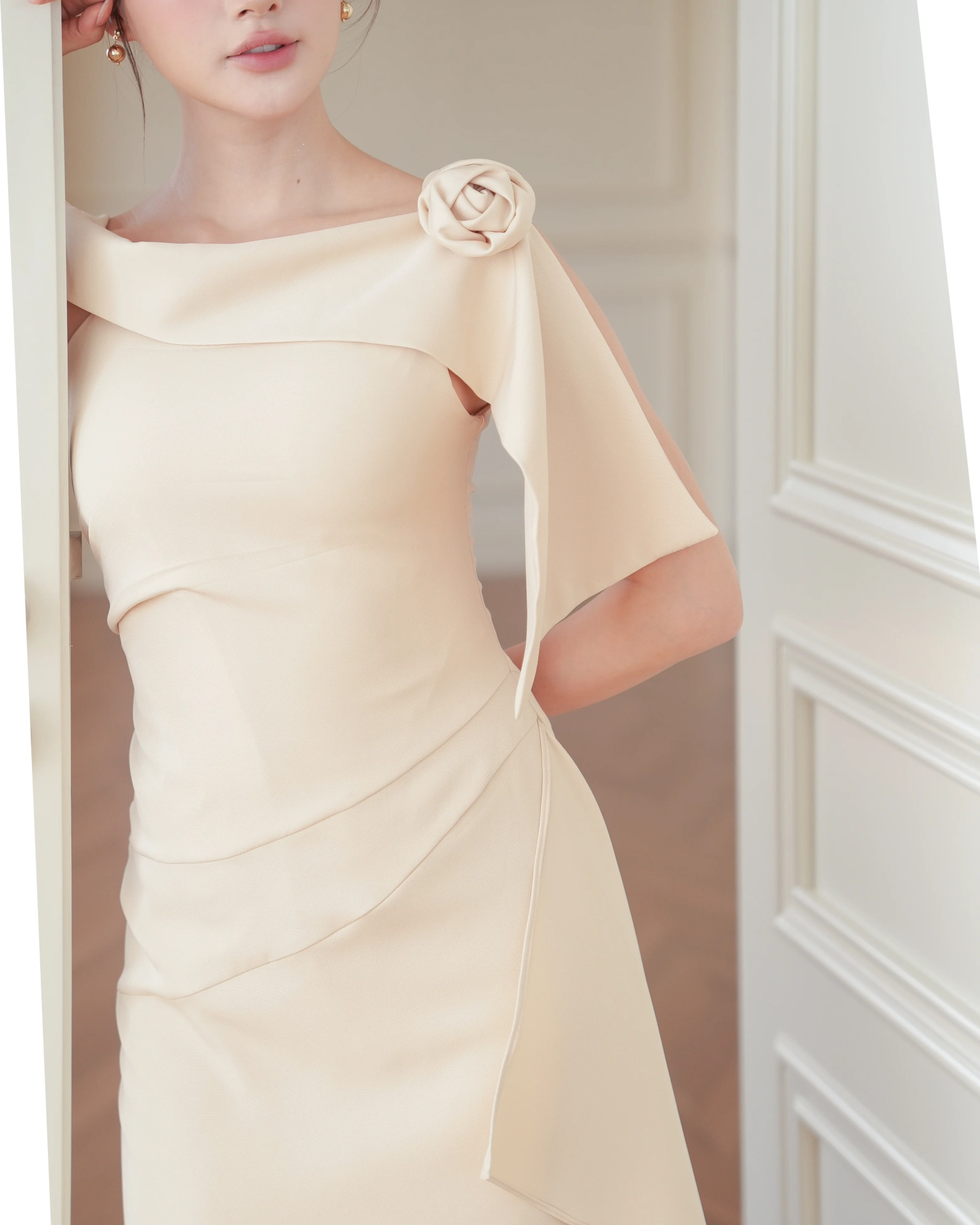 White Lyra Off-Shoulder Draped Dress C102506 (3)