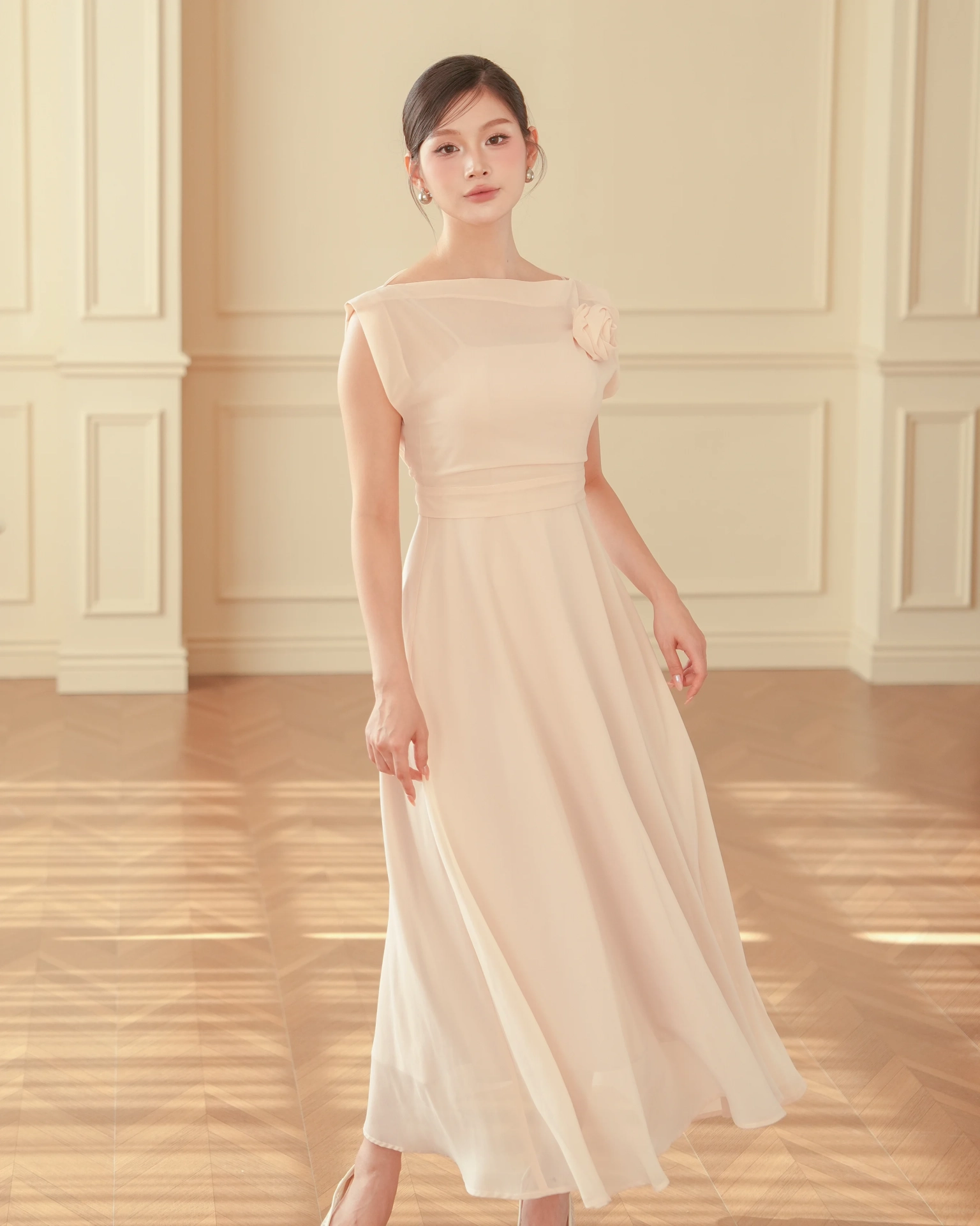 White Vera Flared Midi Dress with Chiffon Top C102511 (2)