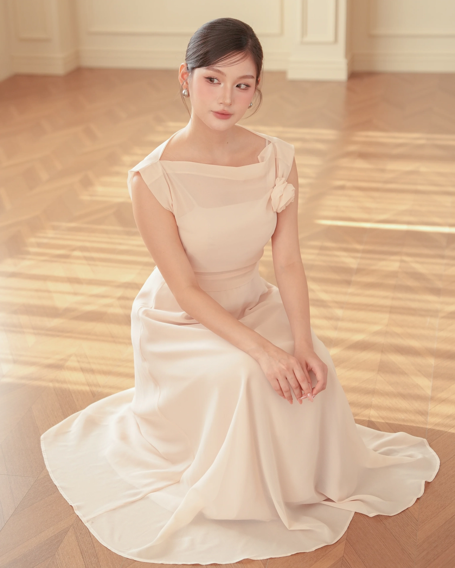 White Vera Flared Midi Dress with Chiffon Top C102511 (3)