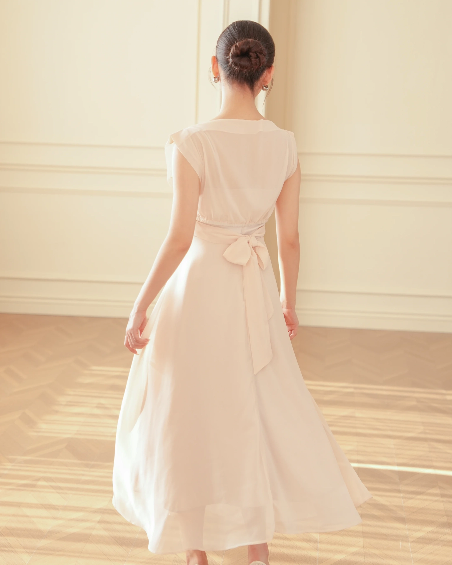 White Vera Flared Midi Dress with Chiffon Top C102511 (5)