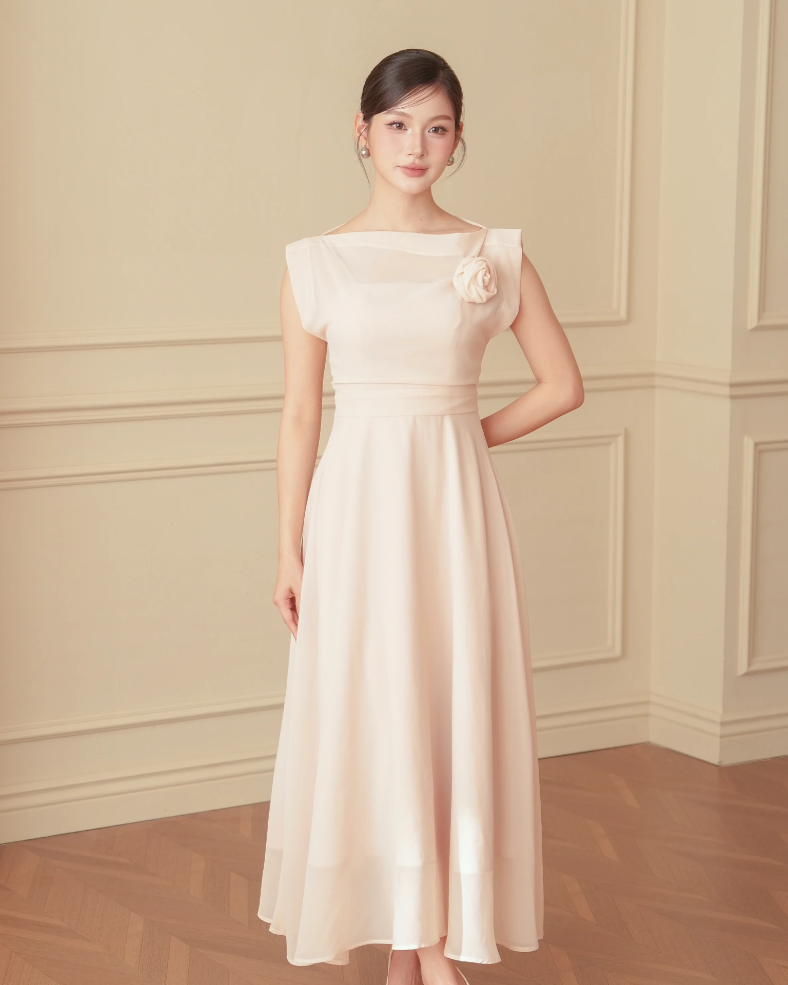 White Vera Flared Midi Dress with Chiffon Top C102511 (7)