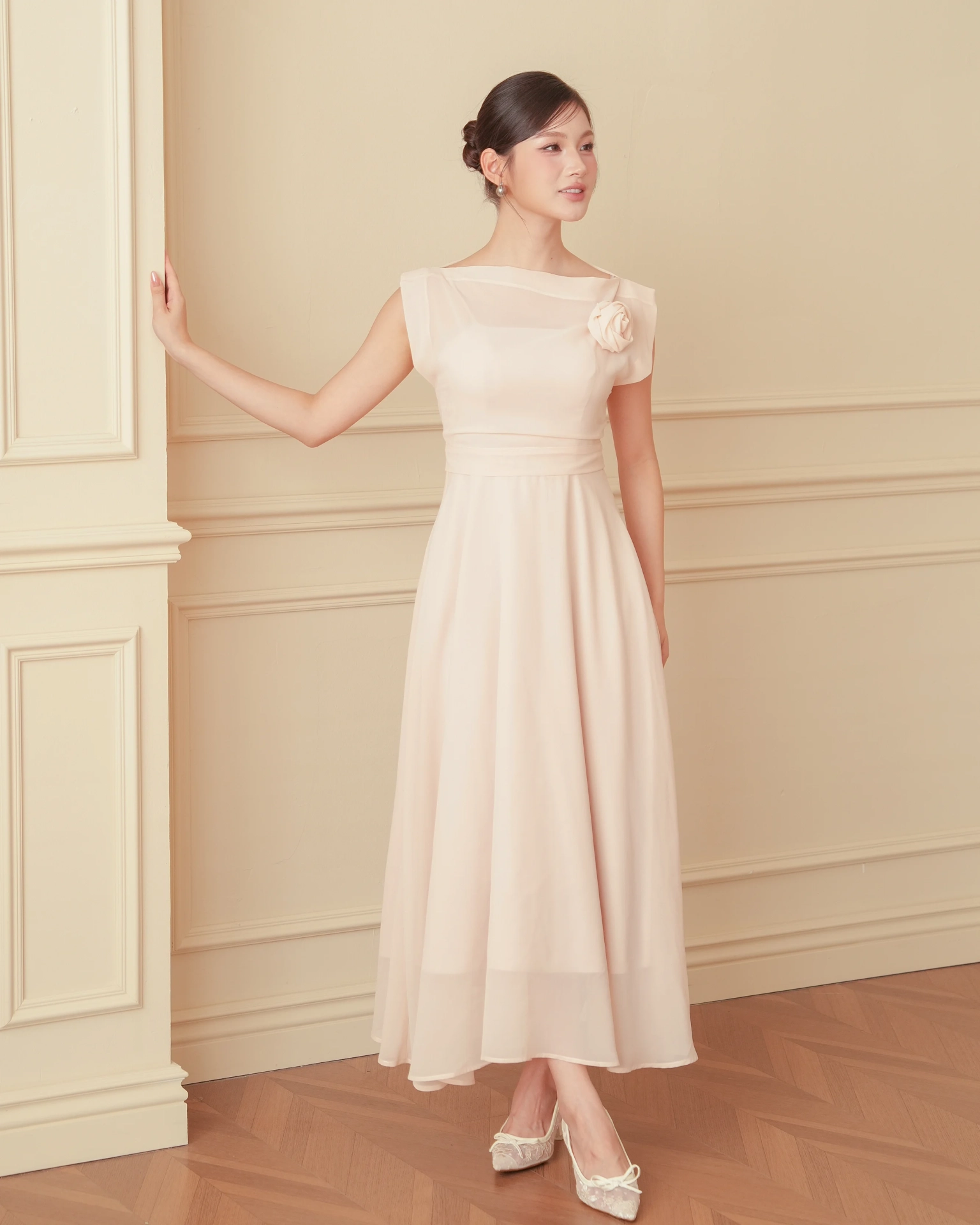 White Vera Flared Midi Dress with Chiffon Top C102511 (8)