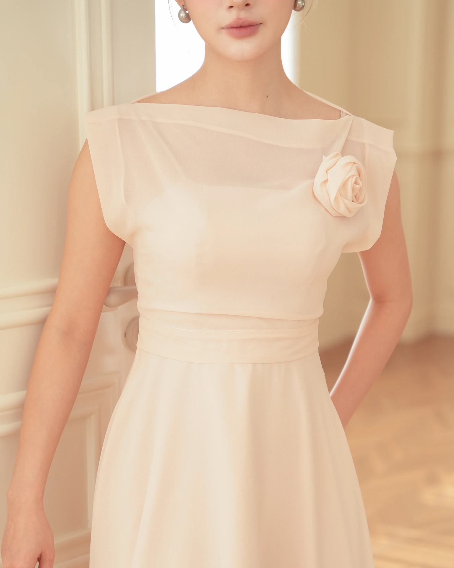 White Vera Flared Midi Dress with Chiffon Top C102511 (9)